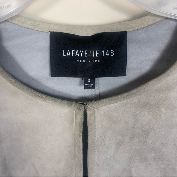 Lafayette 148 New York Gray Suede Leather Open Front Lightweight Jacket Cardigan - Picture 2 of 16